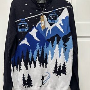 Men's Blue and Black Sweater with Mountain Design
